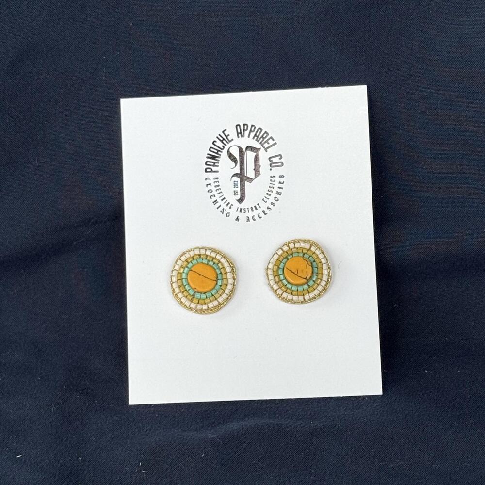 NWT PANACHE CO. Beaded Stud Earring Yellow/Teal Shabby‎ Chic Retro Western - Picture 2 of 5
